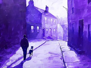 Walking with a dog in the city, abstraction background