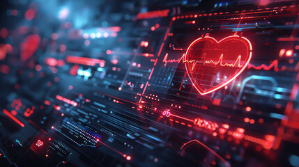 Futuristic medical technology. Heart rate monitor. Health and medical background. Diagnostics and treatment of diseases of the cardiovascular system.