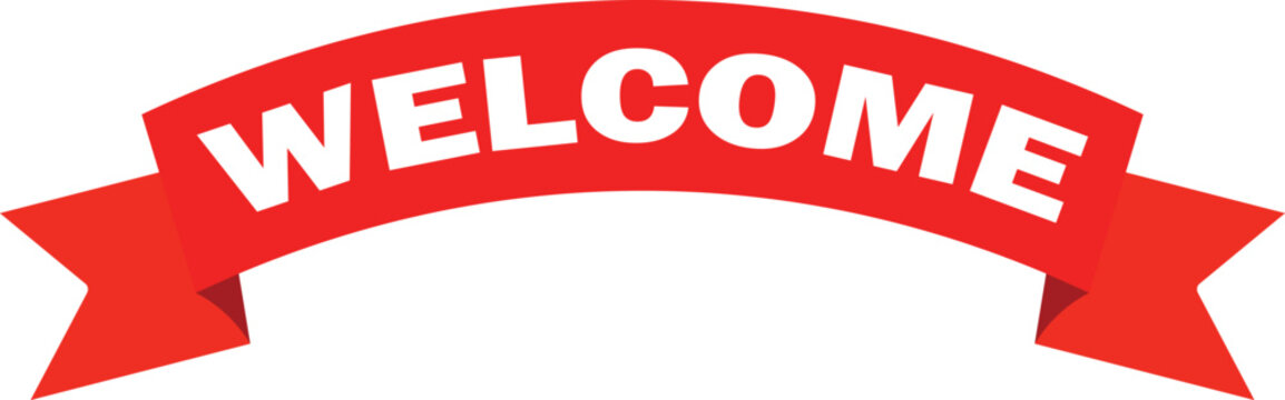 Welcome Curved Red Ribbon, welcome ribbon, Welcome sign