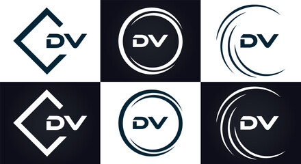 DV logo. D V design. White DV letter. DV, D V letter logo design. Initial letter DV linked circle uppercase monogram logo. D V letter logo vector design. 