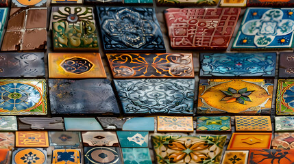 Festive Bazaar Tiles: Capturing Eid Al Adha Atmosphere with Vibrant and Colorful Photo Realistic Stock Concept