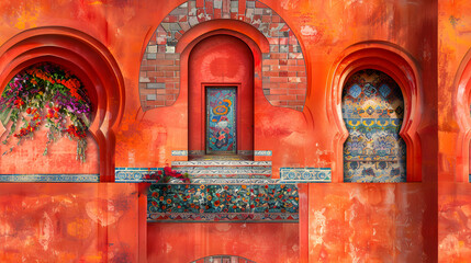 Feria de las Flores Iconic Arch Tiles: Photorealistic Depiction of Floral Arches from Festival Pathways   Stock Photo Concept