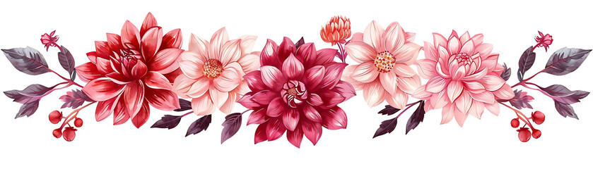 design of dahlia flower on a isolated background, featuring a variety of red, pink, and red - and - pink flowers