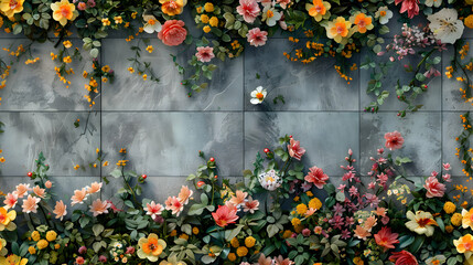 Vibrant Photo Realistic Flower Tiles Capturing Competitive Spirit of Festival Arrangements   Conceptual Photo Stock