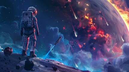 Astronaut's Solitary Journey on an Alien Planet