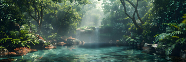 Tucked Away Tranquility: Secluded Hot Spring Enclave in Lush Forest Setting   Serene and Rejuvenating Concept for Stock Photo