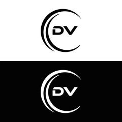 DV logo. D V design. White DV letter. DV, D V letter logo design. Initial letter DV linked circle uppercase monogram logo. D V letter logo vector design. 