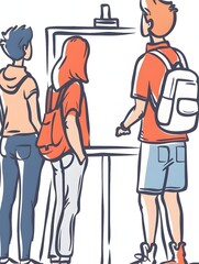 Two men conversing in front of a whiteboard