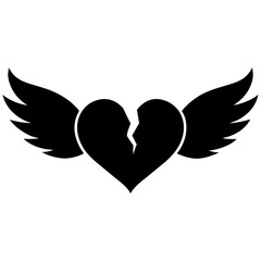 heart shape with wings flying vector illustration design logo concept vector silhouette