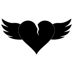 heart shape with wings flying vector illustration design logo concept vector silhouette