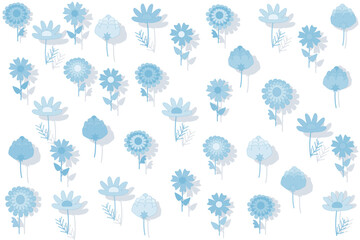 Delicate floral pattern with blue flowers on a white background for fabric design, wallpaper, packaging