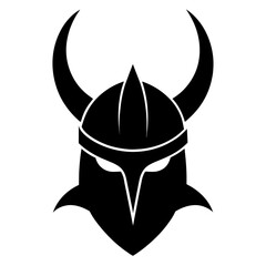 Black knight's helmet with horns vector black color silhouette, white background