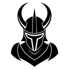 Black knight's helmet with horns vector black color silhouette, white background