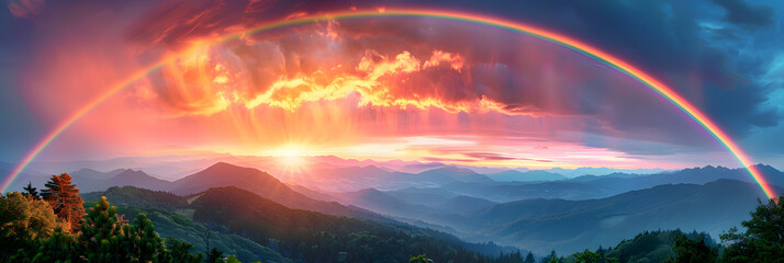 Breathtaking Rainbow Over High Mountain Vista   Photo Realistic Concept Capturing Hope and Renewal After Storm on Adobe Stock