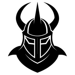 Black knight's helmet with horns vector black color silhouette, white background
