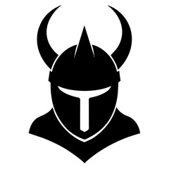 Black knight's helmet with horns vector black color silhouette, white background