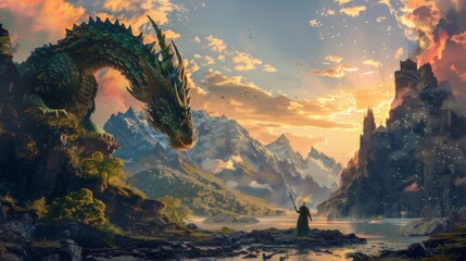 Majestic Dragon Facing Fearless Knight
