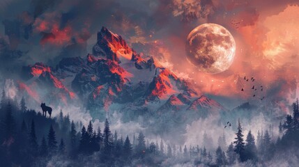 Majestic Wolf in Moonlit Wilderness