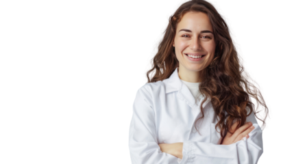 Happy female dentist or beautiful female doctor isolated on transparent and white background.PNG image.