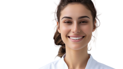 Happy female dentist or beautiful female doctor isolated on transparent and white background.PNG image.