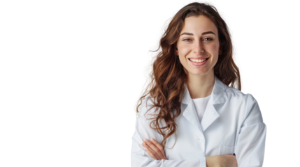 Happy female dentist or beautiful female doctor isolated on transparent and white background.PNG image.