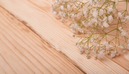 Obraz premium 勿忘草花畑と無垢材のボード2