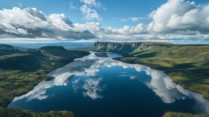 Aerial view of the Mealy Mountains in Labrador, Canada, a recently designated national park area,...