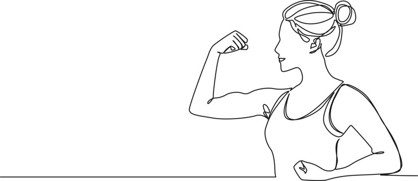 recommend clip art: continuous single line drawing of woman flexing arm muscles, line art vector illustration