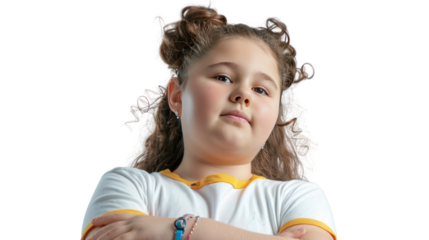 Chubby girl in sports clothes isolated on transparent and white background.PNG image.