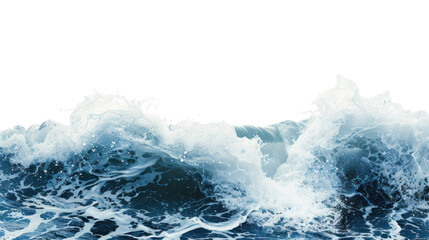 Blue sea wave with white foam isolated on transparent and white background.PNG image.