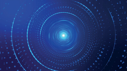 Abstract digital background. Big data visualization. Circular rotation of a fantastic circle of multi-colored particles and lines. Beautiful colored spiral. 3D vector illustration