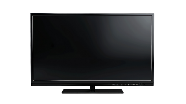 Black LED tv television screen blank isolated on transparent and white background.PNG image.