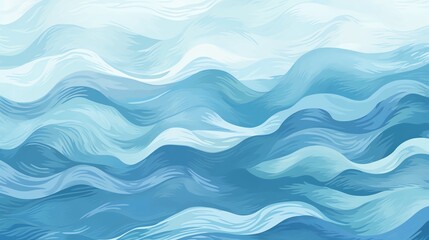 An abstract painting of gentle ocean waves in a cool palette of blues and greens