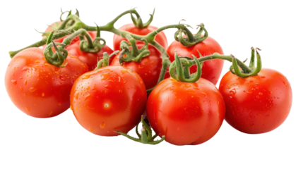 A bunch of ripe juicy red tomatoes isolated on transparent and white background.PNG image.