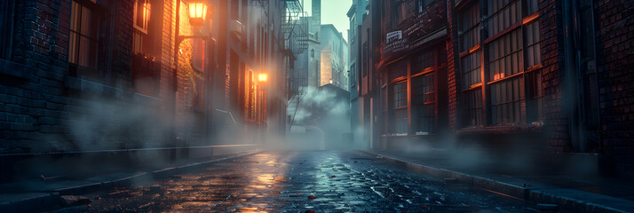 Misty Morning City Alley: An urban exploration through a mysterious alley enveloped in morning mist � perfect for capturing the enigmatic beauty of city streets.