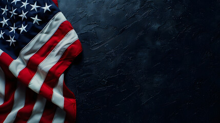 wavy USA flag background over dark background with copy space