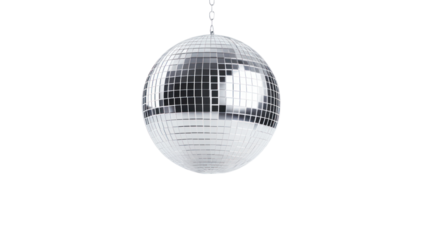silver disco ball isolated on transparent and white background.PNG image.