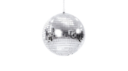 silver disco ball isolated on transparent and white background.PNG image.