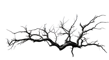 dry branch from a towering dead tree,isolated on transparent and white background.PNG image.