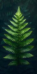 Close-up of a vibrant green fern leaf set against a dark textured background, showcasing nature's intricate details and contrast