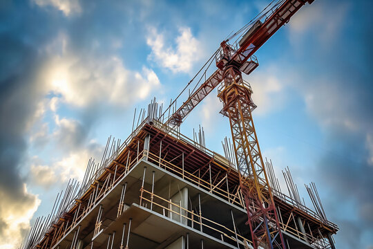 Large construction site with busy tower cranes at high-rise building Generative AI