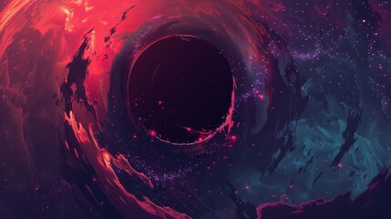 Black hole depiction flat design top view mystery universe theme animation Tetradic color scheme