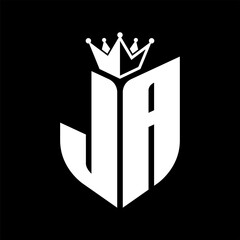 JA Letter monogram with shield shape with crown black and white color design
