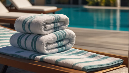 Towels on sun loungers near the pool lifestyle