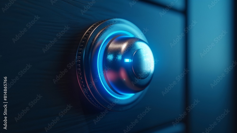 Poster unlock digital access manually by using a biometric key for electronic protection, secure with lock 