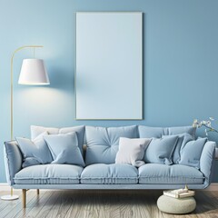 mock up poster frame in modern interior background, close up, living room, Scandinavian style, 3D render, 3D illustration.