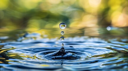 Drop of water falling into a puddle, creating a ripple effect