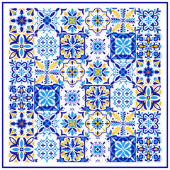 Mediterranean blue and yellow ceramic tile pattern