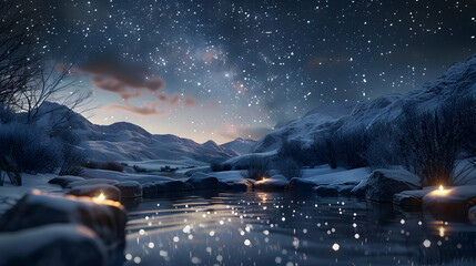 Starry Hot Springs: Photo realistic Image of a Magical Soaking Experience under a Starlit Sky with Celestial Wonder and Warmth | Adobe Stock Photo Concept
