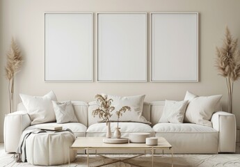 mock up poster frame in modern interior background, close up, living room, Scandinavian style, 3D render, 3D illustration.